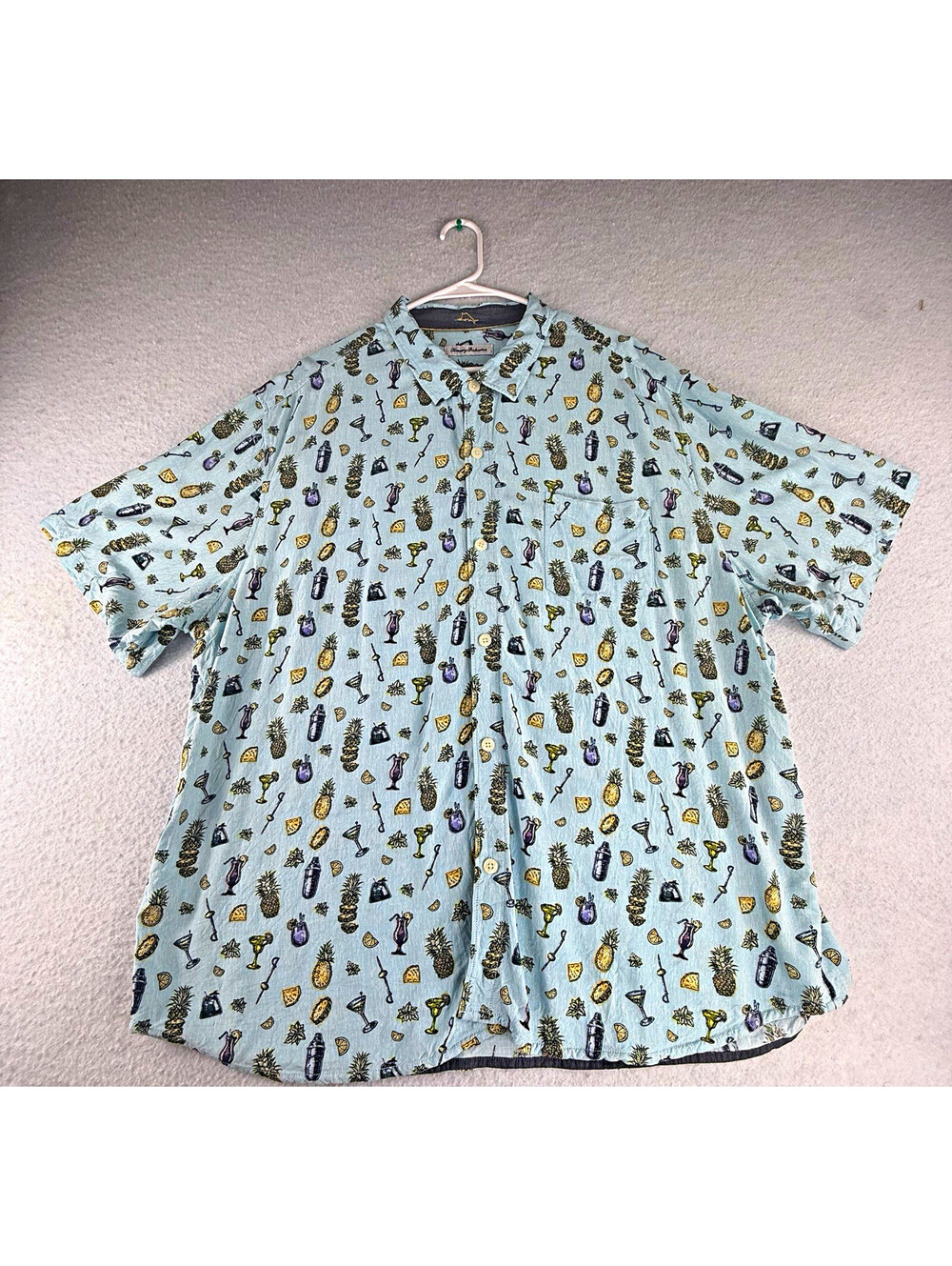 Tommy Bahama Men's 3XL Blue Tropical Novelty Print Cotton Short Sleeve Button-Up